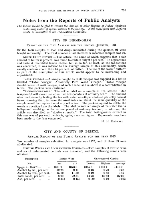 Notes from the Reports of Public Analysts