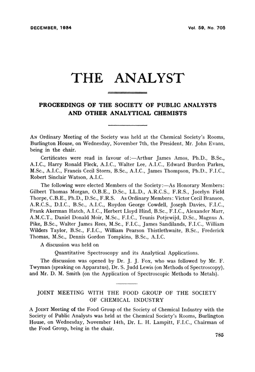 Proceedings of the Society of Public Analysts and other Analytical Chemists