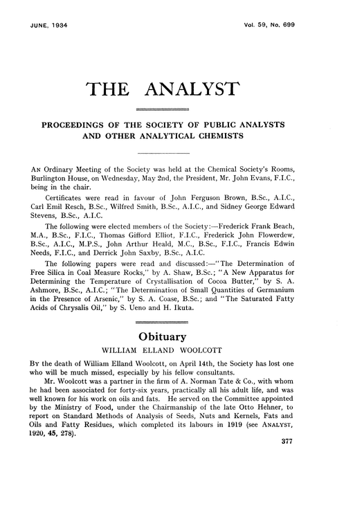 Proceedings of the Society of Public Analysts and other Analytical Chemists