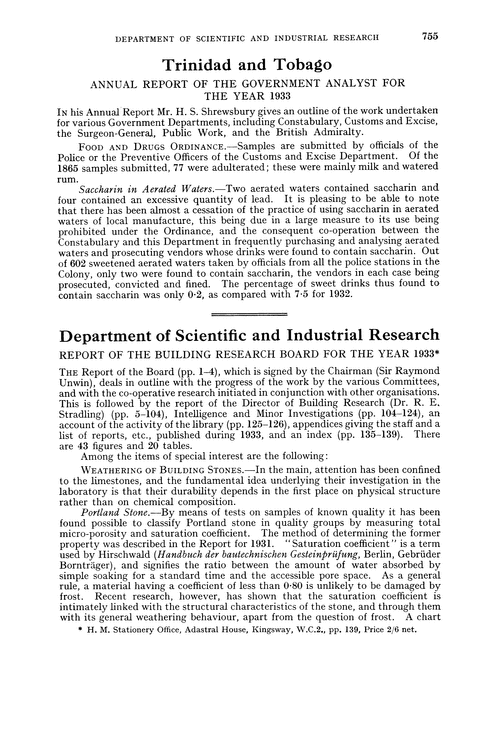 Trinidad and Tobago. Annual Report of the Government Analyst for the year 1933