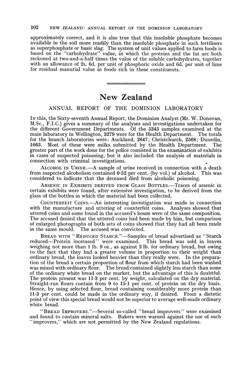 New Zealand. Annual Report of the Dominion Laboratory