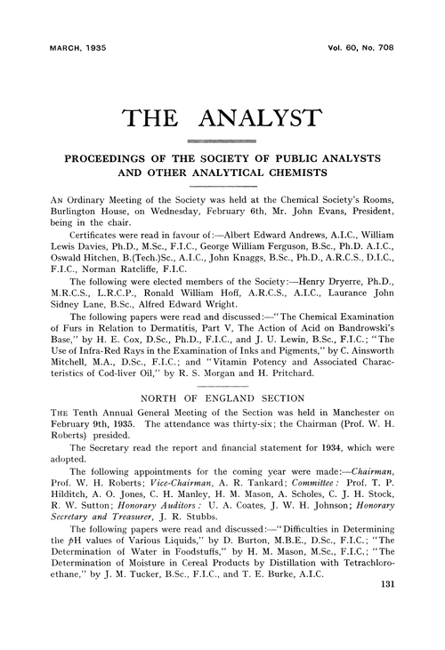 Proceedings of the Society of Public Analysts and other Analytical Chemists