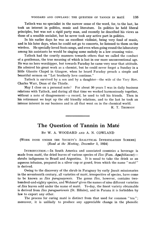 The question of tannin in maté