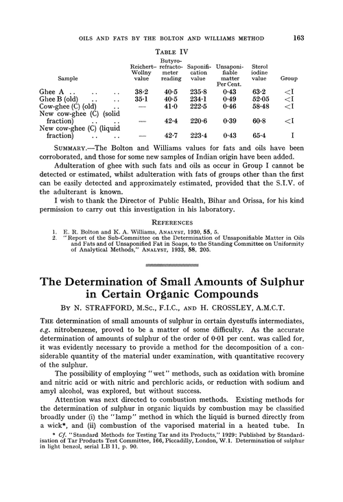 The determination of small amounts of sulphur in certain organic compounds