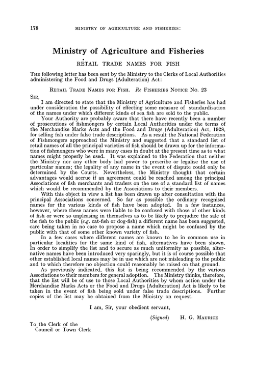 Ministry of Agriculture and Fisheries. Retail trade names for fish