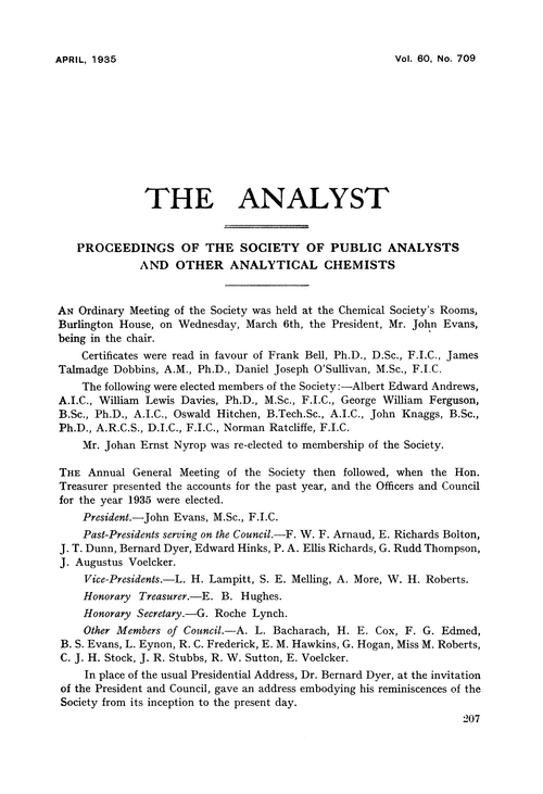 Proceedings of the Society of Public Analysts and other Analytical Chemists