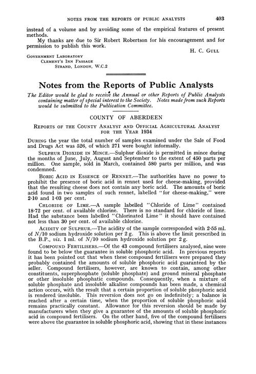 Notes from the Reports of Public Analysts