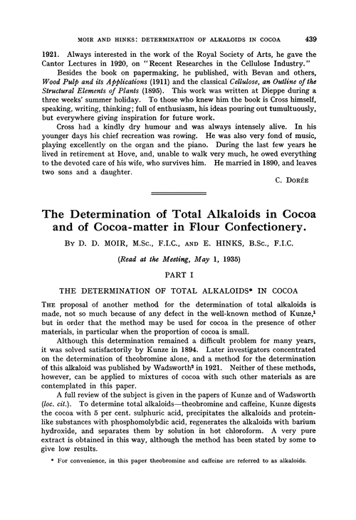 The determination of total alkaloids in cocoa and of cocoa-matter in flour confectionery