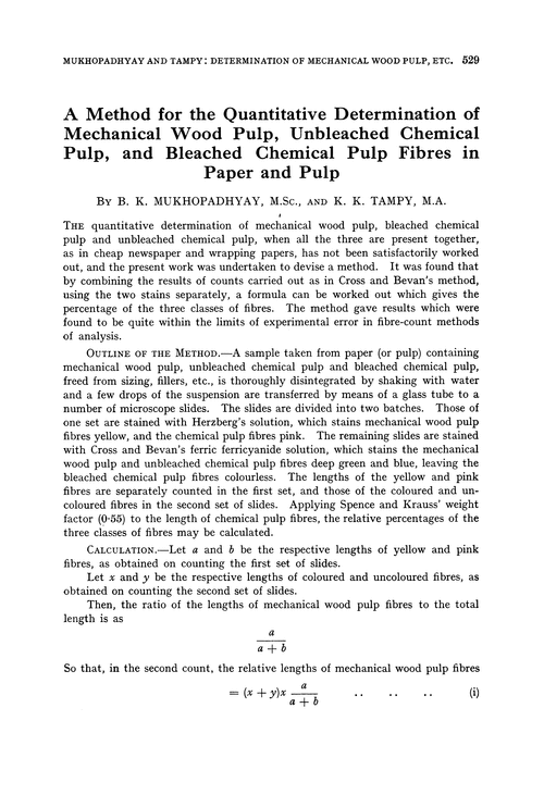 A method for the quantitative determination of mechanical wood pulp, unbleached chemical pulp, and bleached chemical pulp fibres in paper and pulp