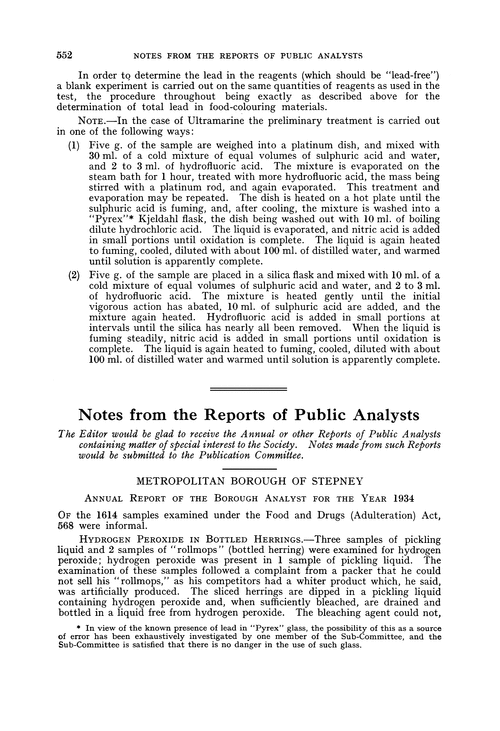 Notes from the Reports of Public Analysts
