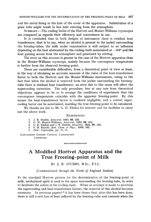 A modified Hortvet apparatus and the true freezing-point of milk