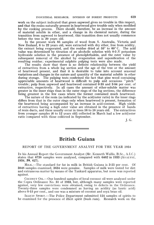 British Guiana. Report of the Government Analyst for the year 1934