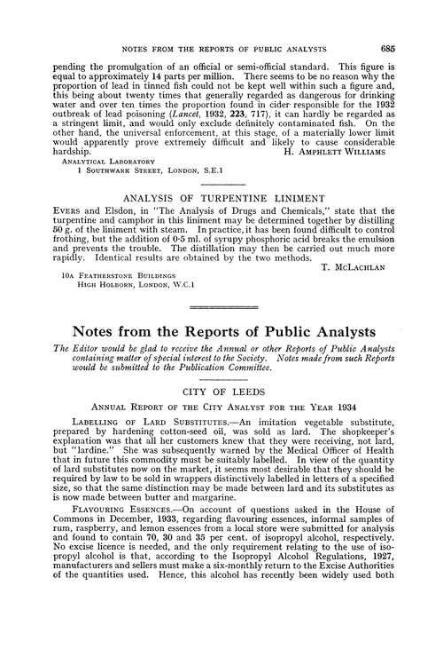 Notes from the Reports of Public Analysts