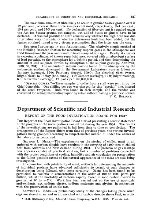 Department of Scientific and Industrial Research. Report of the Food Investigation Board for 1934