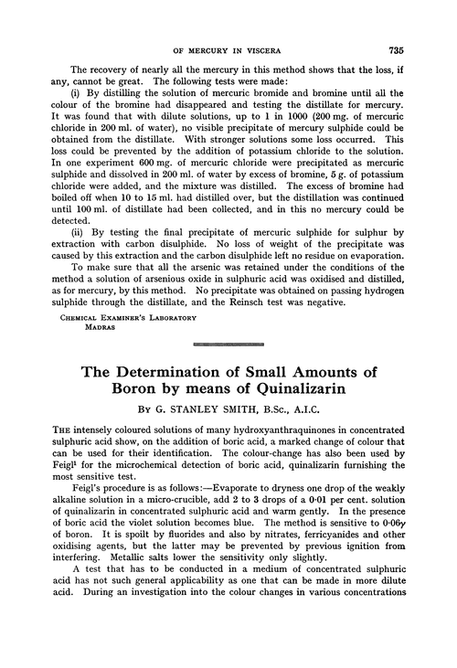 The determination of small amounts of boron by means of quinalizarin