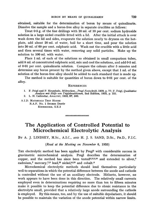 The application of controlled potential to microchemical electrolytic analysis