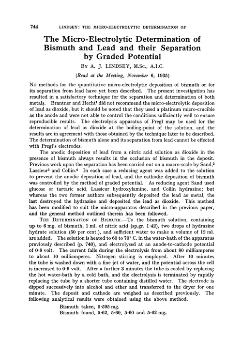 The micro-electrolytic determination of bismuth and lead and their separation by graded potential