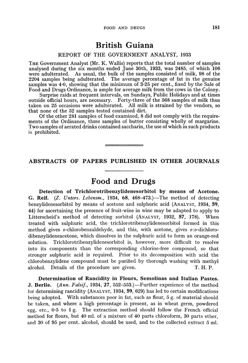British Guiana. Report of the Government Analyst, 1933 Analyst (RSC