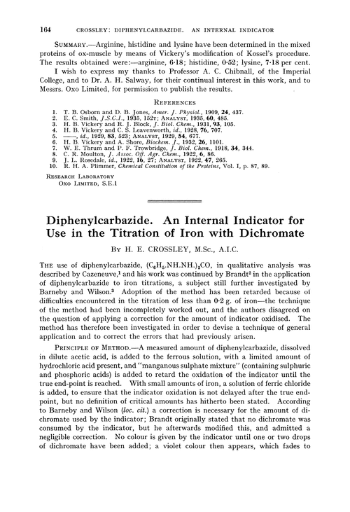 Diphenylcarbazide. An internal indicator for use in the titration of iron with dichromate