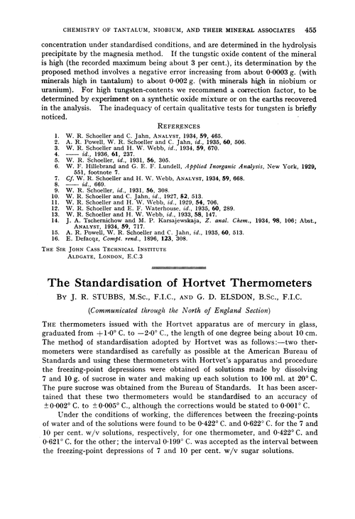 The standardisation of Hortvet thermometers