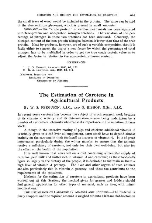 The estimation of carotene in agricultural products