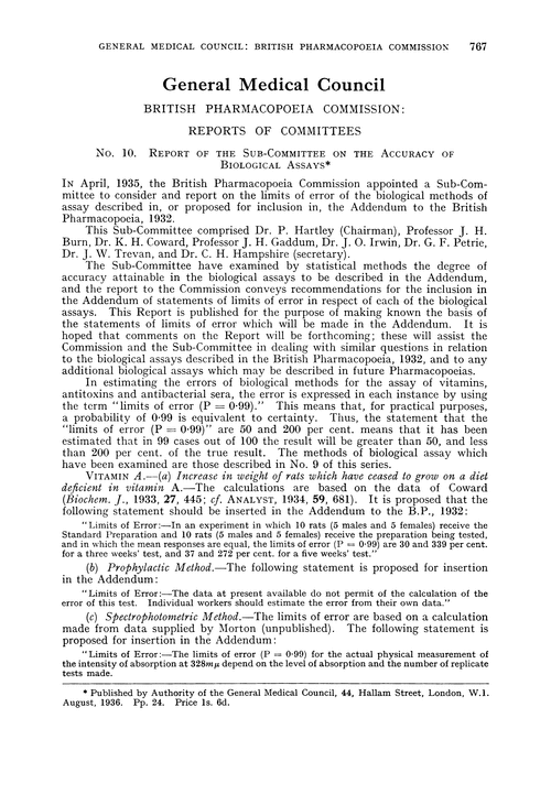 General Medical Council. British Pharmacopoeia Commission: Reports of committees