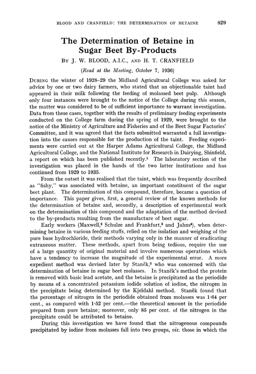 The determination of betaine in sugar beet by-products