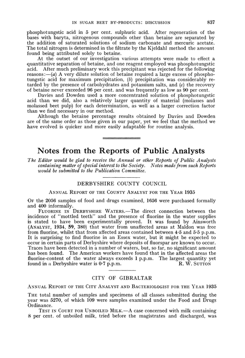 Notes from the Reports of Public Analysts