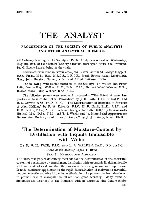 Proceedings of the Society of Public Analysts and other Analytical Chemists