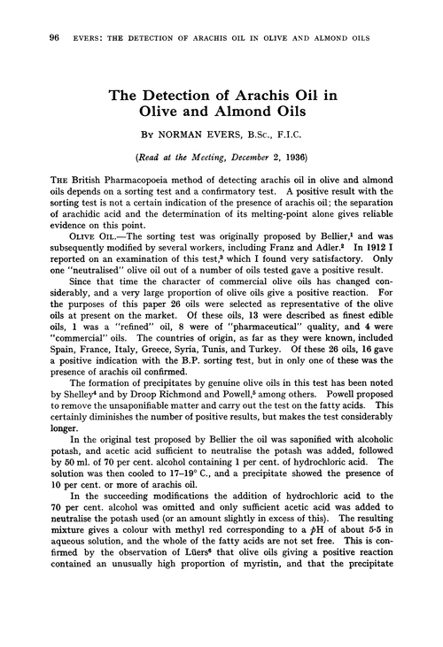 The detection of arachis oil in olive and almond oils