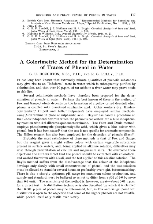 A colorimetric method for the determination of traces of phenol in water