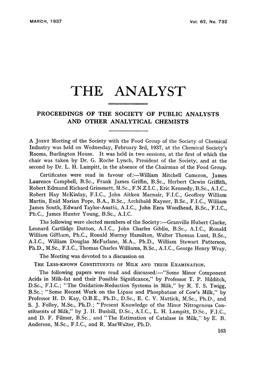 Proceedings of the Society of Public Analysts and other Analytical Chemists