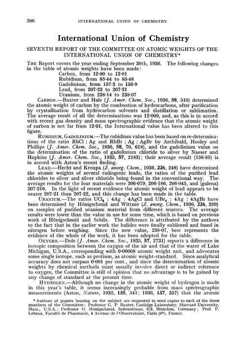 International Union of Chemistry