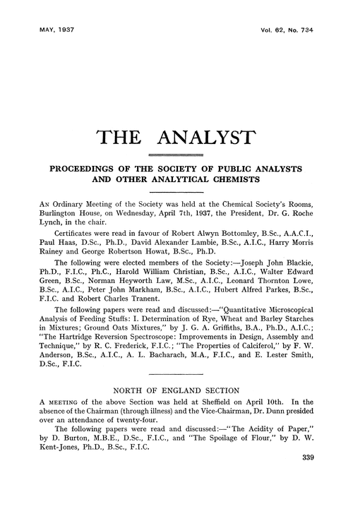 Proceedings of the Society of Public Analysts and other Analytical Chemists