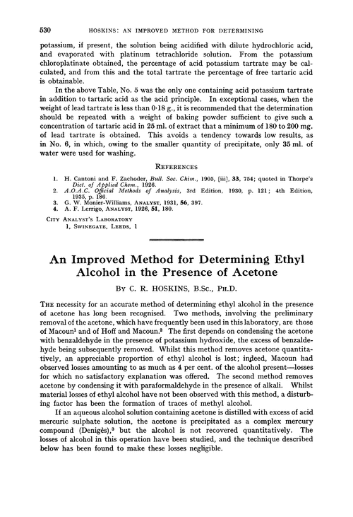 An improved method for determining ethyl alcohol in the presence of acetone