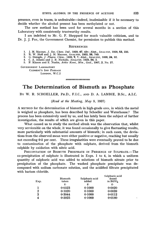 The determination of bismuth as phosphate