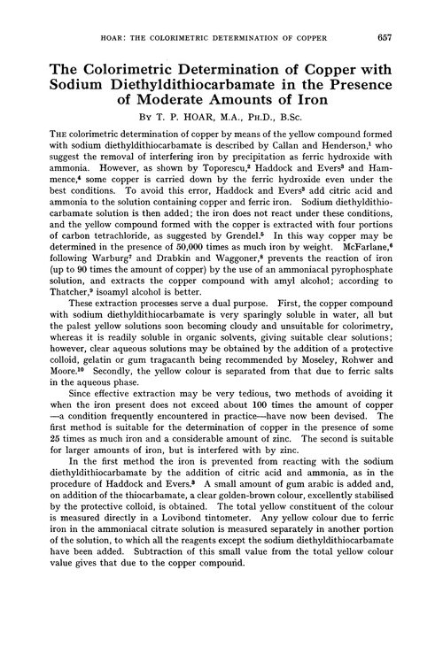 The colorimetric determination of copper with sodium diethyldithiocarbamate in the presence of moderate amounts of iron