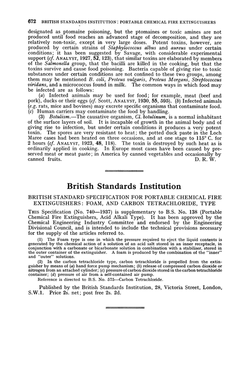 British Standards Institution. British standard specification for portable chemical fire extinguishers: foam, and carbon tetrachloride, type