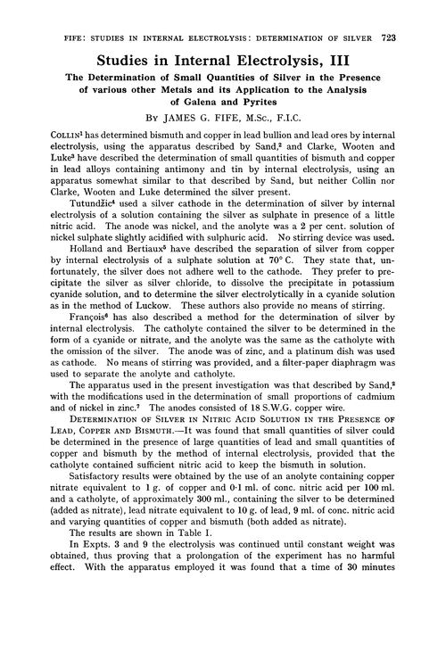 Studies in internal electrolysis, III. The determination of small quantities of silver in the presence of various other metals and its application to the analysis of galena and pyrites