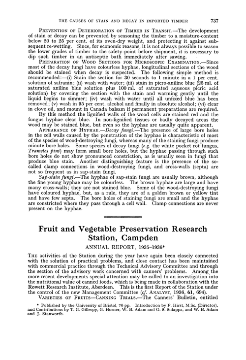 Fruit and Vegetable Preservation Research Station, Campden. Annual Report, 1935–1936