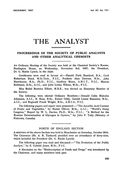 Proceedings of the Society of Public Analysts and other Analytical Chemists
