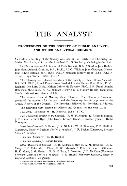 Proceedings of the Society of Public Analysts and other Analytical Chemists