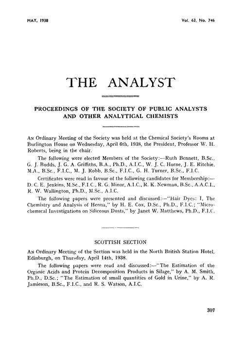 Proceedings of the Society of Public Analysts and other Analytical Chemists