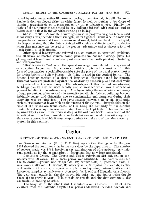 Ceylon. Report of the Government Analyst for the year 1937