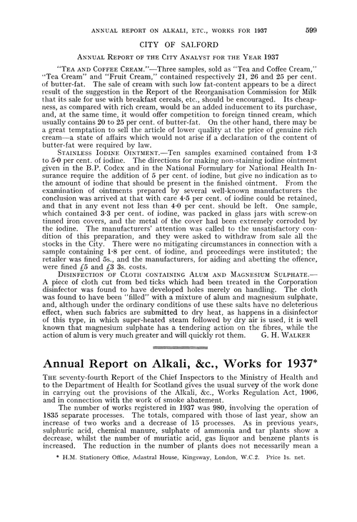 Annual Report on Alkali, &c., works for 1937