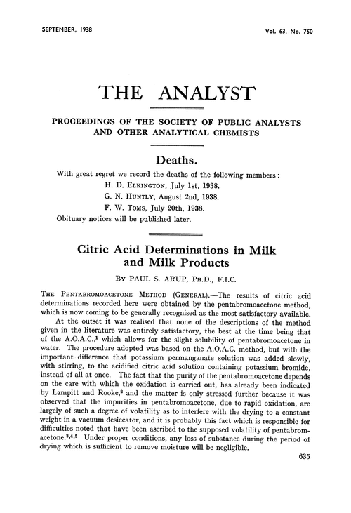 Citric acid determinations in milk and milk products
