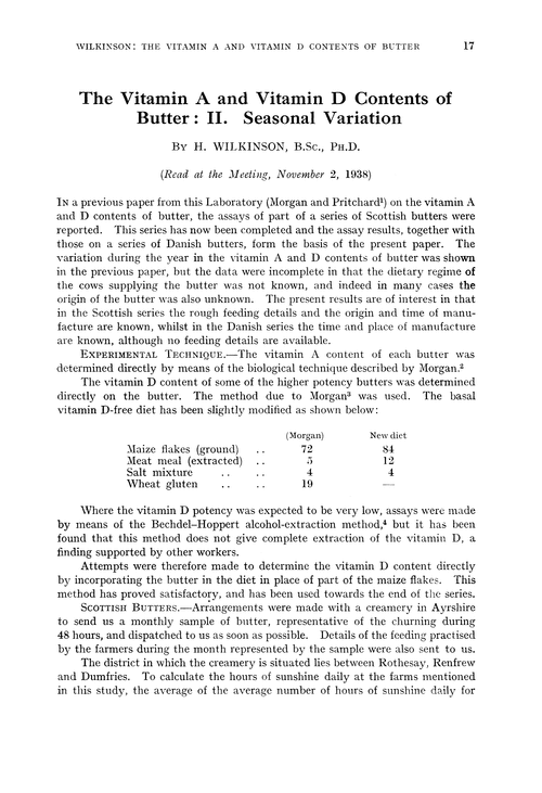 The vitamin A and vitamin D contents of butter: II. Seasonal variation