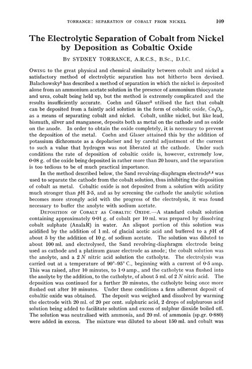 The electrolytic separation of cobalt from nickel by deposition as cobaltic oxide