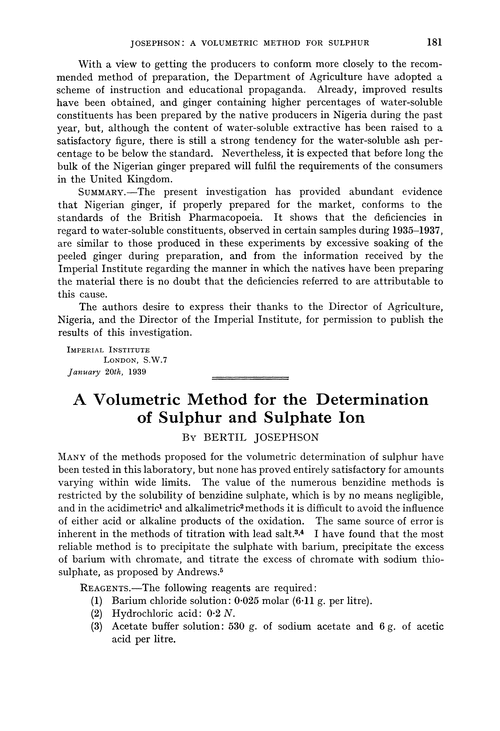 A volumetric method for the determination of sulphur and sulphate ion