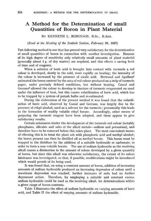 A method for the determination of small quantities of boron in plant material